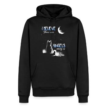 Cat angel pet miau - Men’s Premium Organic Hoodie - black - Front - Nico (187cm)