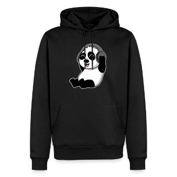 Bébé Panda animal écoute de la musique avec des écouteurs - Sweat à capuche Premium bio Homme - noir - Devant - Nico (187cm)
