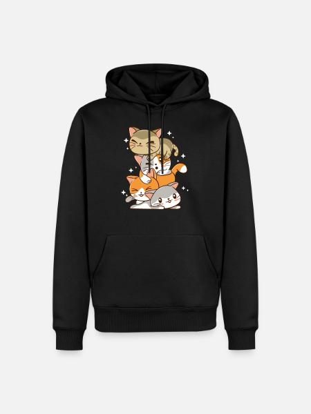 kawaii cat pile shirt - Männer Premium Bio Hoodie - Schwarz