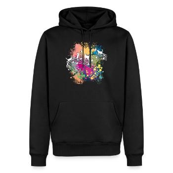 Katzen und Musiknoten Farbkleckse - Männer Premium Bio Hoodie - Schwarz - Vorne - Nico (187cm)