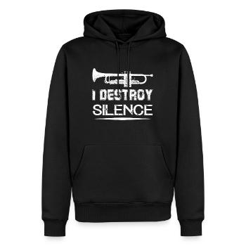 i destroy silence trombone tee shirt - Sweat à capuche Premium bio Homme - noir - Devant - Nico (187cm)
