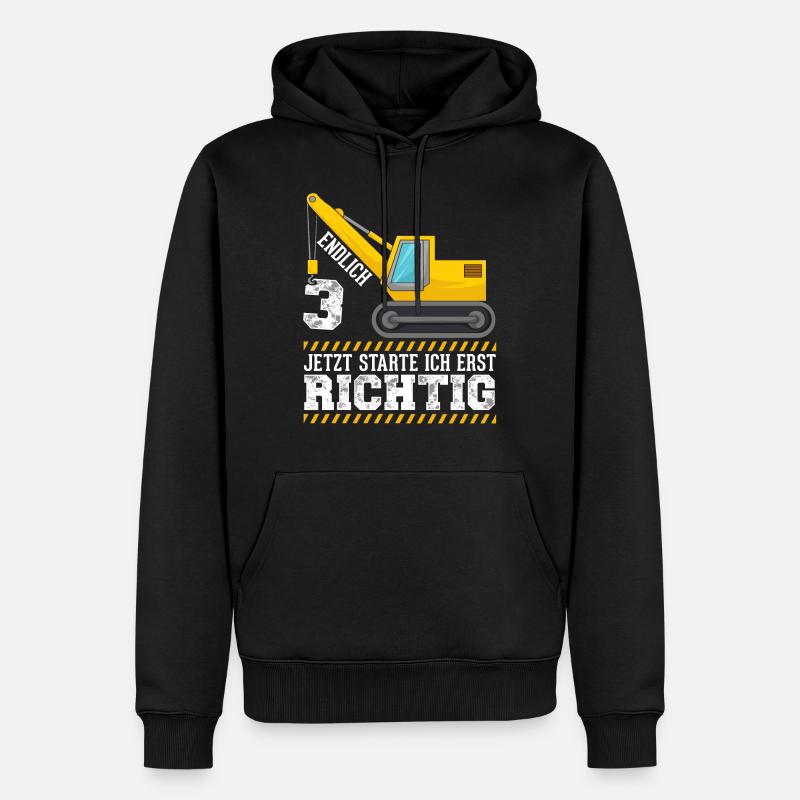 3. Geburtstag Bagger deko ich bin Endlich 3 Jahre - Männer Premium Bio Hoodie - Schwarz