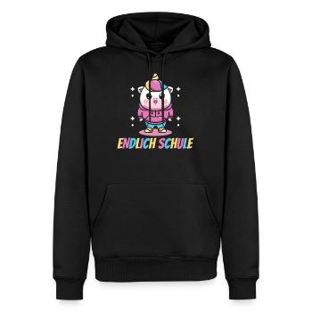 Einhorn, Endlich Schule, Einhörner - Männer Premium Bio Hoodie - Schwarz - Vorne - Nico (187cm)