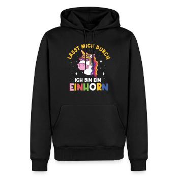 Einhorn, Lasst mich durch ich bin ein Einhorn - Männer Premium Bio Hoodie - Schwarz - Vorne - Nico (187cm)