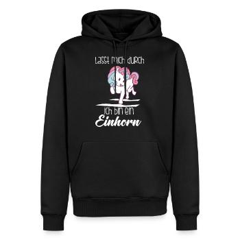 Einhorn, Lass mich durch ich bin ein Einhorn - Männer Premium Bio Hoodie - Schwarz - Vorne - Nico (187cm)
