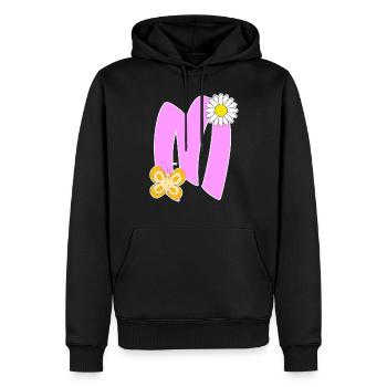 Lettre M avec papillon - Sweat à capuche Premium bio Homme - noir - Devant - Nico (187cm)