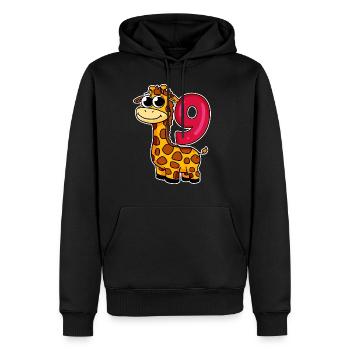 9 anniversaire Girafe - 9 ans - Sweat à capuche Premium bio Homme - noir - Devant - Nico (187cm)
