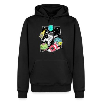 Astronaute dans l’espace avec fusée - Sweat à capuche Premium bio Homme - noir - Devant - Nico (187cm)