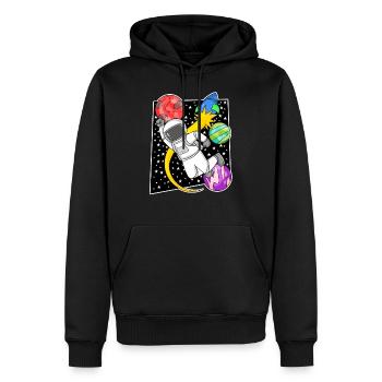 Astronaute dans l’espace avec fusée - Sweat à capuche Premium bio Homme - noir - Devant - Nico (187cm)