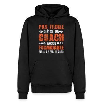 pas facile d'étre un coach,coach,coaching,muscu - Sweat à capuche Premium bio Homme - noir - Devant - Nico (187cm)