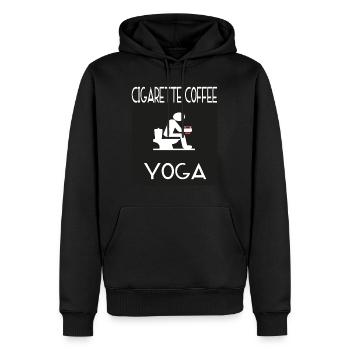 Cigarrett Coffee Yoga - Männer Premium Bio Hoodie - Schwarz - Vorne - Nico (187cm)
