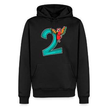 2e anniversaire - 2 ans - Motif perroquet - Sweat à capuche Premium bio Homme - noir - Devant - Nico (187cm)