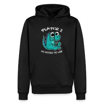 Zweites Baby Spieler 2 Baby Dinosaurier Schwanger - Männer Premium Bio Hoodie - Schwarz - Vorne - Nico (187cm)