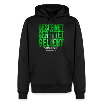 gesegnet gerettet geliebt von jesus christus - Männer Premium Bio Hoodie - Schwarz - Vorne - Nico (187cm)