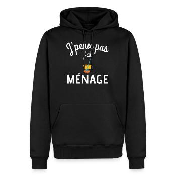 Je peux pas j'ai ménage humour drôles - Sweat à capuche Premium bio Homme - noir - Devant - Nico (187cm)