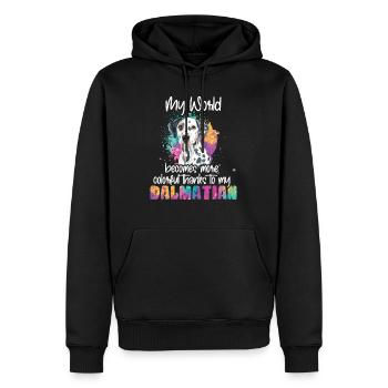 Colorful world thanks to my Dalmatian dog - Sweat à capuche Premium bio Homme - noir - Devant - Nico (187cm)