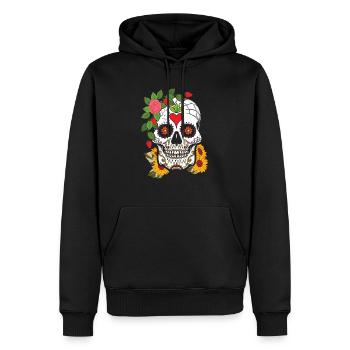 Floral Sugar Skull Muertos Day Of Dead Flower - Sweat à capuche Premium bio Homme - noir - Devant - Nico (187cm)