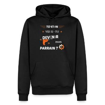 Tonton veux tu devenir mon parrain - demande - Sweat à capuche Premium bio Homme - noir - Devant - Nico (187cm)