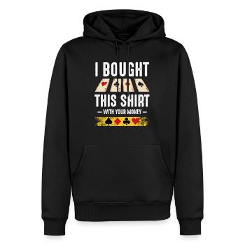 Geldausgabe Shirt mit Pokerkarten - Männer Premium Bio Hoodie - Schwarz - Vorne - Nico (187cm)