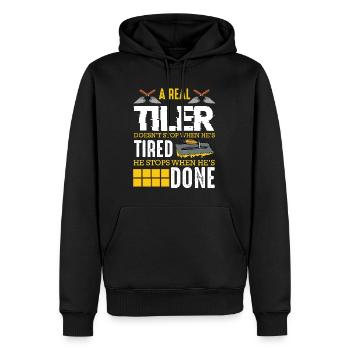 Real tiler only stops when finished - Men’s Premium Organic Hoodie - black - Front - Nico (187cm)
