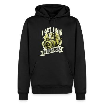 Photo photo photograph - Sweat à capuche Premium bio Homme - noir - Devant - Nico (187cm)