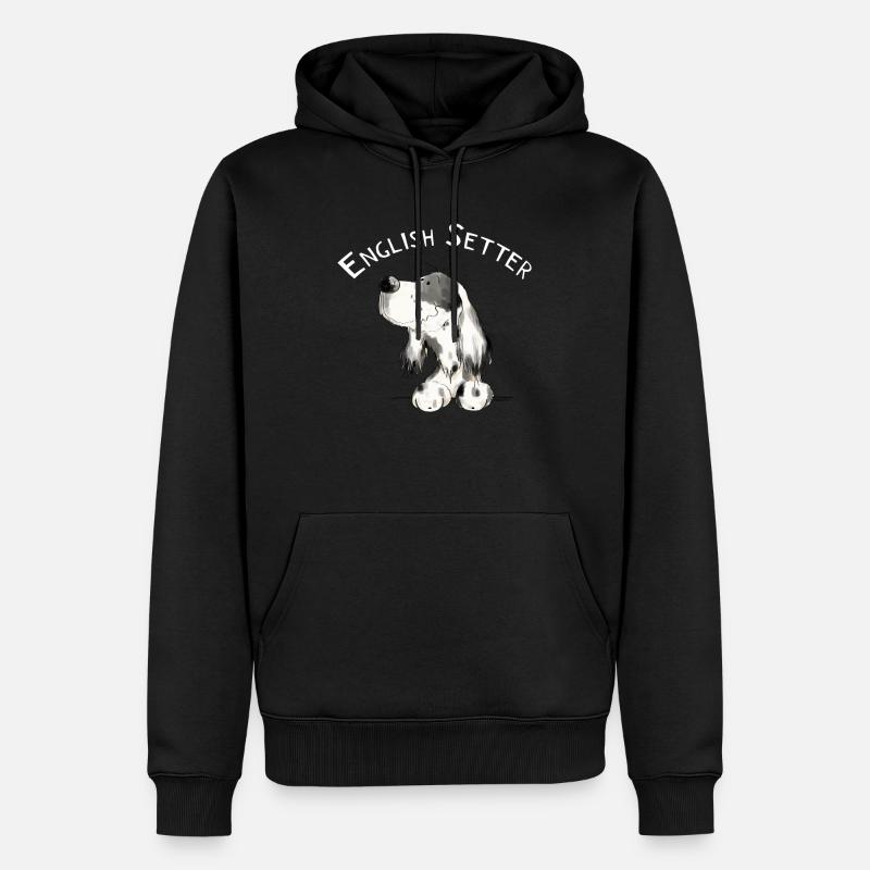 Cadeau de bande dessinée de chien heureux Setter anglais I - Sweat à capuche Premium bio Homme - noir