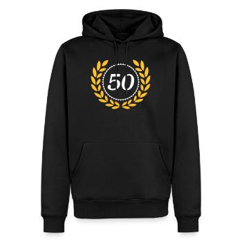 50.Geburtstag,Jubiläum,50 Jahre,Lorbeerkranz (25) - Männer Premium Bio Hoodie - Schwarz - Vorne - Nico (187cm)