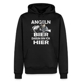 Angeln und Bier Darum bin ich hier. - Männer Premium Bio Hoodie - Schwarz - Vorne - Nico (187cm)
