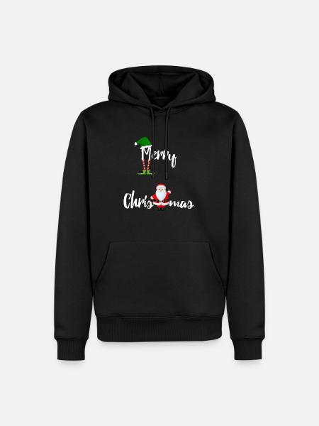 Frohe Weihnachten mit Weihnachtsmann und Elf - Männer Premium Bio Hoodie - Schwarz