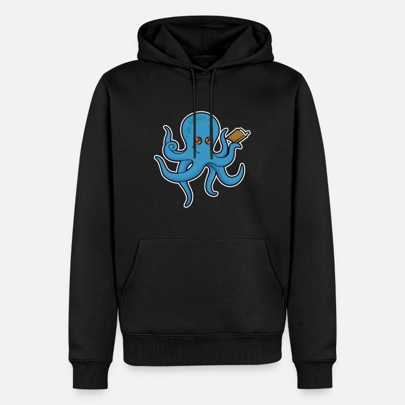 Krake mit Buch - Männer Premium Bio Hoodie - Schwarz
