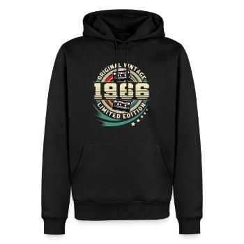 1966 Geburtsjahr Jahrgang Baujahr Geburtstag - Männer Premium Bio Hoodie - Schwarz - Vorne - Nico (187cm)