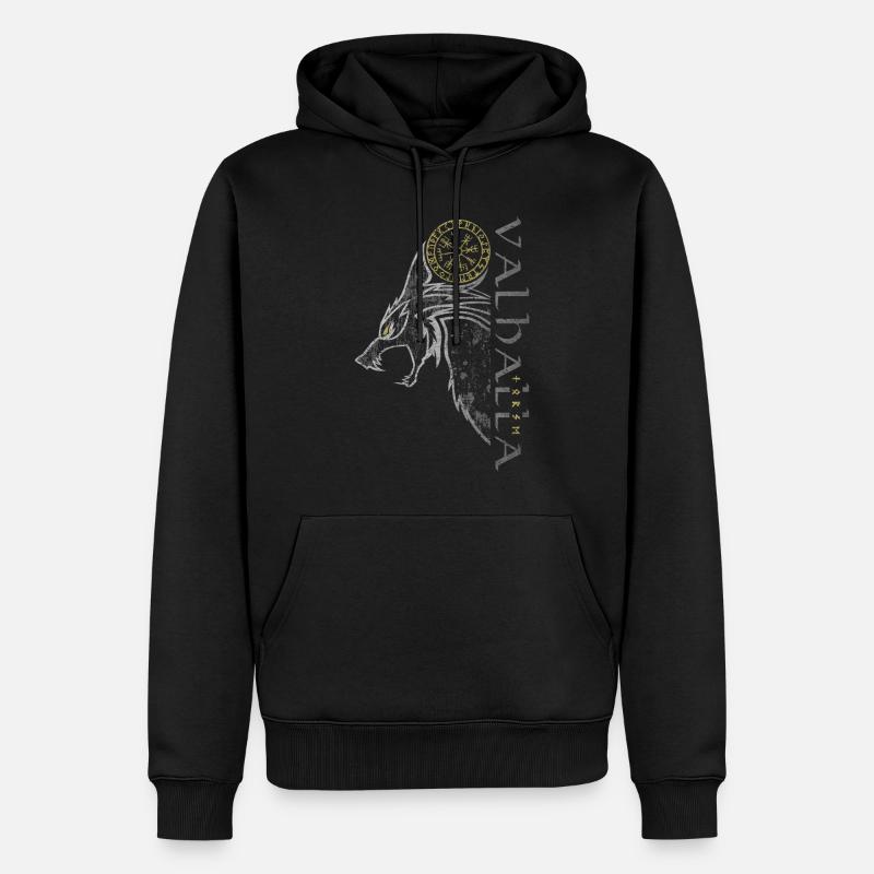 Valhalla Wolf Vegvisir Wikinger Runenkompass - Männer Premium Bio Hoodie - Schwarz