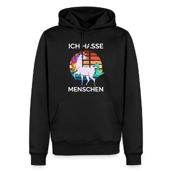 buntes Einhorn - Ich hasse Menschen - Männer Premium Bio Hoodie - Schwarz - Vorne - Nico (187cm)