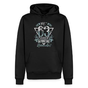 63. Geburtstag Da Fängt Das Leben An - Männer Premium Bio Hoodie - Schwarz - Vorne - Nico (187cm)