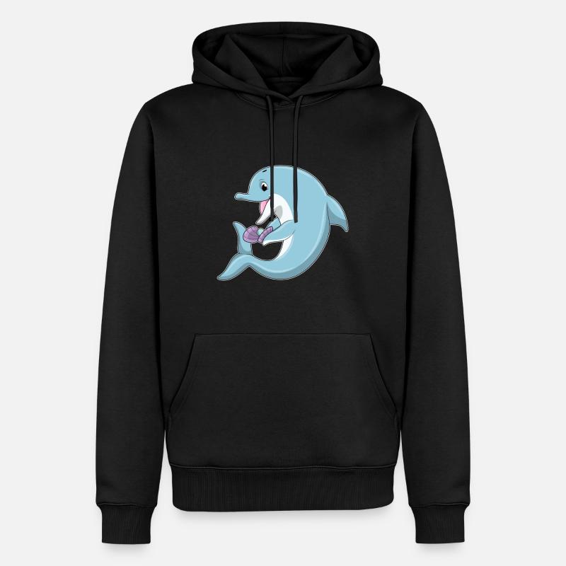 Delfin mit Perle - Männer Premium Bio Hoodie - Schwarz