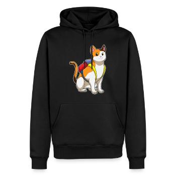 Chat avec cartable - Sweat à capuche Premium bio Homme - noir - Devant - Nico (187cm)
