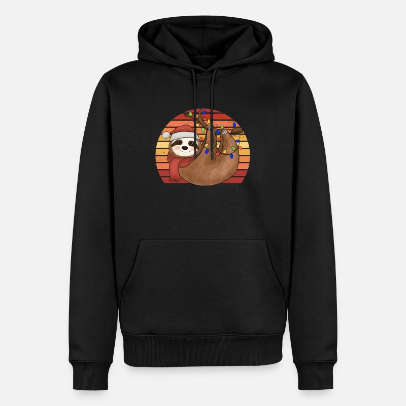 Sloth String Lights Noël Pyjamas Noël - Sweat à capuche Premium bio Homme - noir
