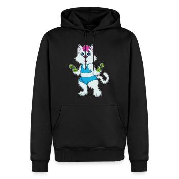 Katze Bodybuilder Hantel Bodybuilding - Männer Premium Bio Hoodie - Schwarz - Vorne - Nico (187cm)
