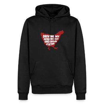 Driving My Husband Crazy One Chicken-backyard - Men’s Premium Organic Hoodie - black - Front - Nico (187cm)