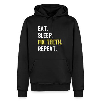 Eat Sleep Fix Teeth Repeat Dentist Shirt - Men’s Premium Organic Hoodie - black - Front - Nico (187cm)