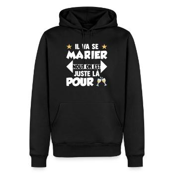 Humour EVG Cadeau Futur Marié Garçon Mariage Team - Sweat à capuche Premium bio Homme - noir - Devant - Nico (187cm)
