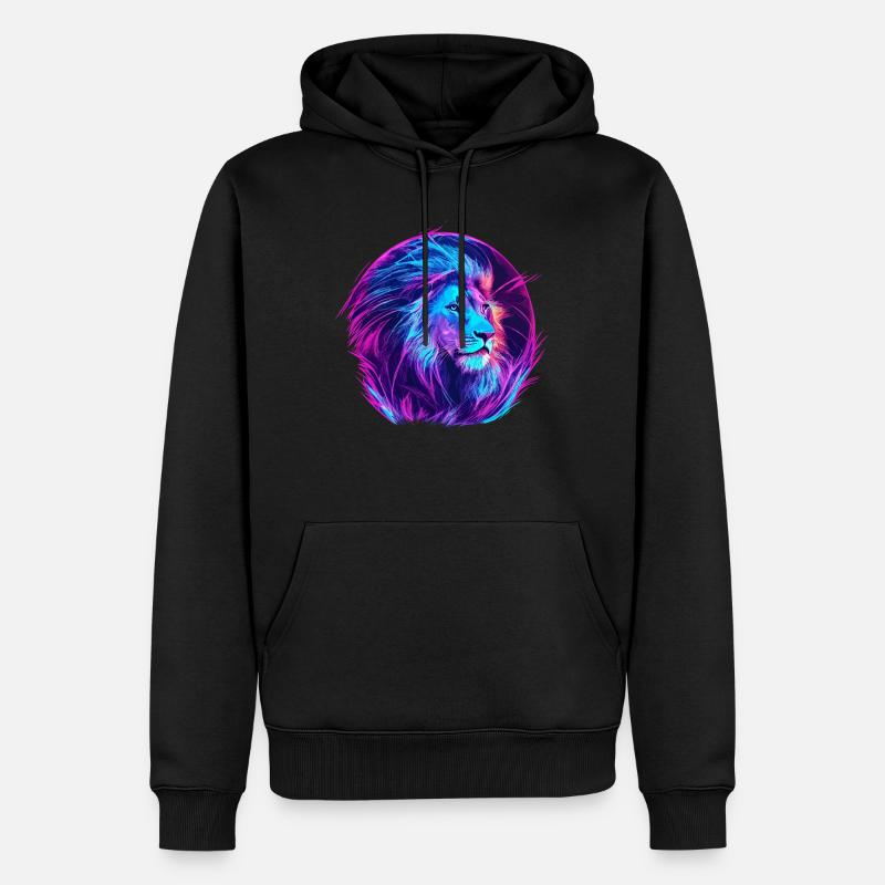 Lion Vaporwave EDM - Sweat à capuche Premium bio Homme - noir