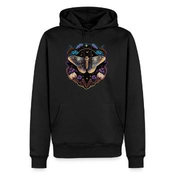 Moth, papillon de nuit, fleurs, lune, gothique, wicca - Sweat à capuche Premium bio Homme - noir - Devant - Nico (187cm)