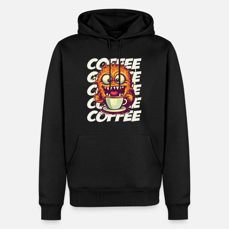 Monstre de café avec lettrage - Sweat à capuche Premium bio Homme - noir