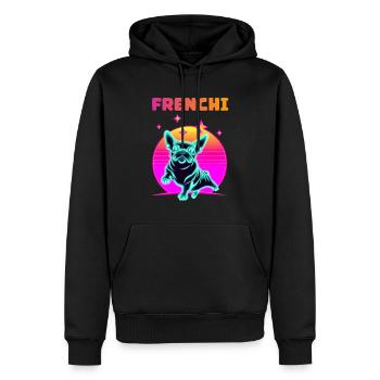 Synthwave Frenchie Bulldog Dog Lover Frenchie - Sweat à capuche Premium bio Homme - noir - Devant - Nico (187cm)