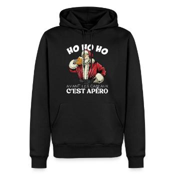 Avant Les Cadeaux C'est Apéro - Pull Moche De Noël - Sweat à capuche Premium bio Homme - noir - Devant - Nico (187cm)