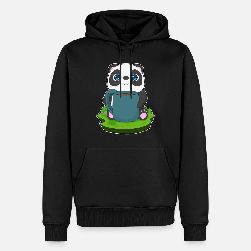 Panda Kaffee Becher - Männer Premium Bio Hoodie - Schwarz