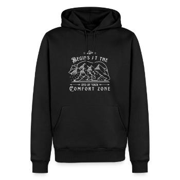 Zone de confort de la citation motivationnelle - Sweat à capuche Premium bio Homme - noir - Devant - Nico (187cm)