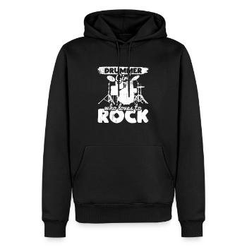 Schlagzeugerin die Rockmusik liebt - Männer Premium Bio Hoodie - Schwarz - Vorne - Nico (187cm)