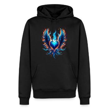 Mystisches Blaues Herz in Flammen Phönixherz - Männer Premium Bio Hoodie - Schwarz - Vorne - Nico (187cm)
